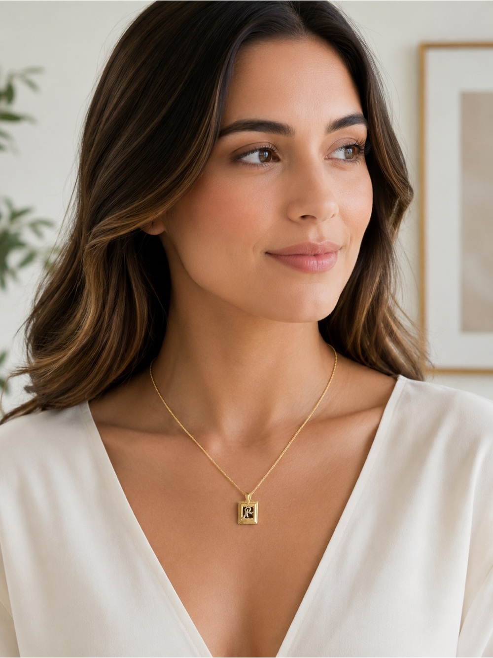 Nina Ricci Gold Initial Frame Pendant Necklace